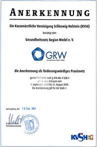 Anerkennungsurkunde von der KVSH 2024